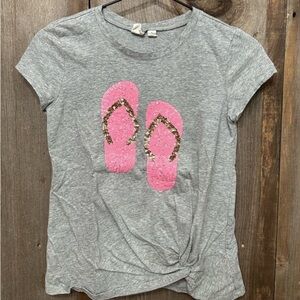 Gap Girls XL/12 Gray T-Shirt with Pink Flip-Flop sequin Design